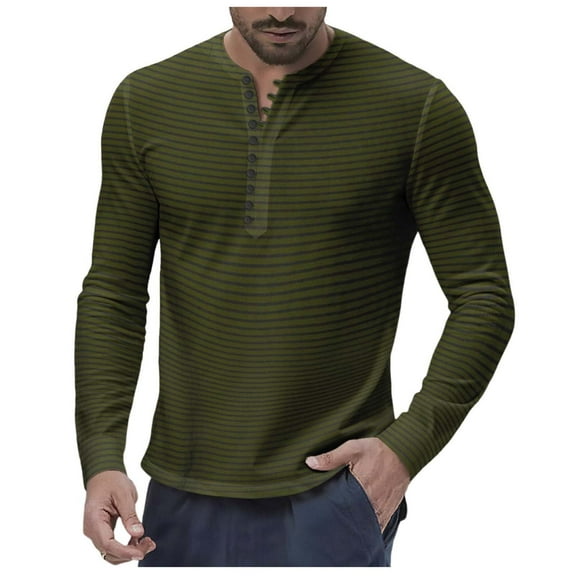 Xzbqbs Mens Henley Shirts Long Sleeve Button Striped V Neck Shirts Casual Fashion Lightweight Slim Fit Color Block Shirts for Men