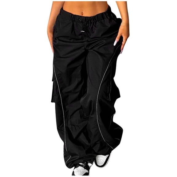 safuny Women's Pants Solid Color Fashion Full Length Trousers Cargo Pants for Lady Wife Daughter Girlfriend Comfy Lounge Casual Black L