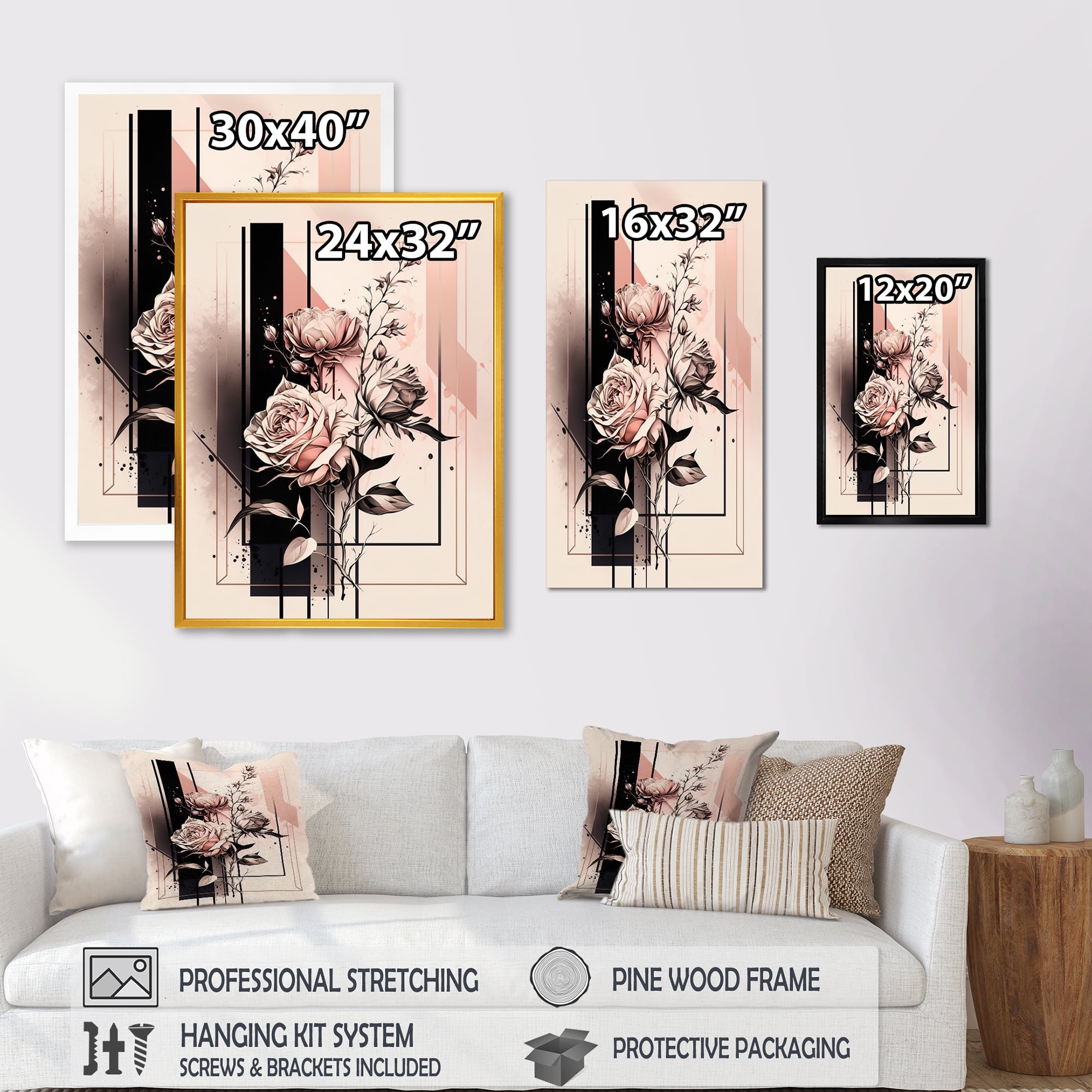 Designart Hyperrealistic Minimalism Abstract Roses II Canvas Wall Art