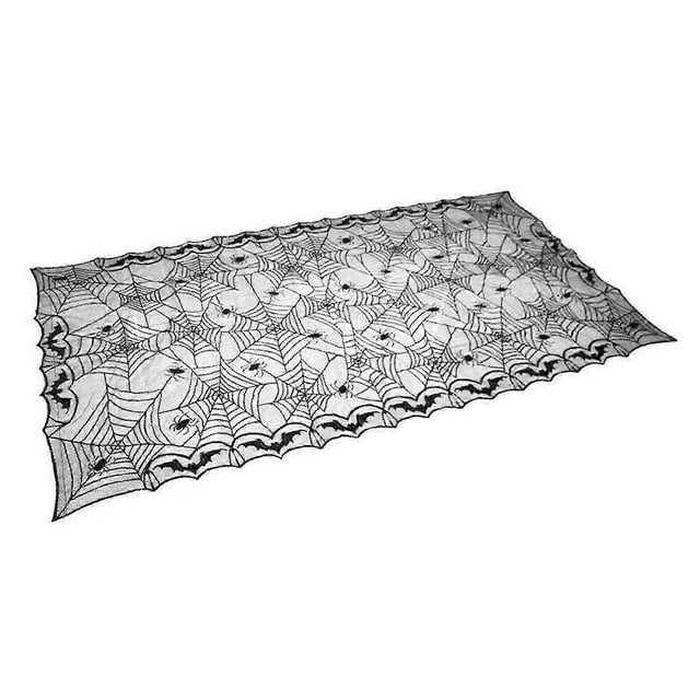 Halloween Lace Spider Web Black Bat Fireplace Mantel Scarf Tablecloth Runner