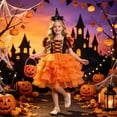 thumbnail image 2 of Mnyotv Halloween Outfits Girls Short Sleeve Mesh Dress with Witch Hats and Pumpkin Buckets Party Clothes Size 3-4Y, 2 of 7