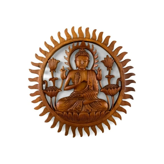 12" Wooden Hand Carved Wall Hanging Serene Buddha Meditation Sculpture Statue Handmade Figurine Panel Relief Gift Home Decor Handcrafted Plaque