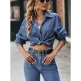 thumbnail image 6 of Women Denim Shirt Long Sleeve Jean Shirt Long Sleeve Regular Fit Casual Button Down Shirts Blue S, 6 of 8