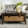 thumbnail image 4 of Walker Edison Storage Wood Coffee Table with Two Wicker Baskets, Espresso, 4 of 17