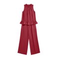 thumbnail image 4 of Muscularfit 2 Piece Summer Sets for Women Vacation Sets Palazzo Womens Linen Set Crew Neck Wide-Leg Red Full Length Sleeveless 2pc Sets for Women Outfit,S, 4 of 5