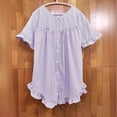 thumbnail image 6 of Womens Tops Striped Puff Sleeve Stand Collar Loose Blouse Spring Summer Shirts for Women Purple 2Xl, 6 of 6