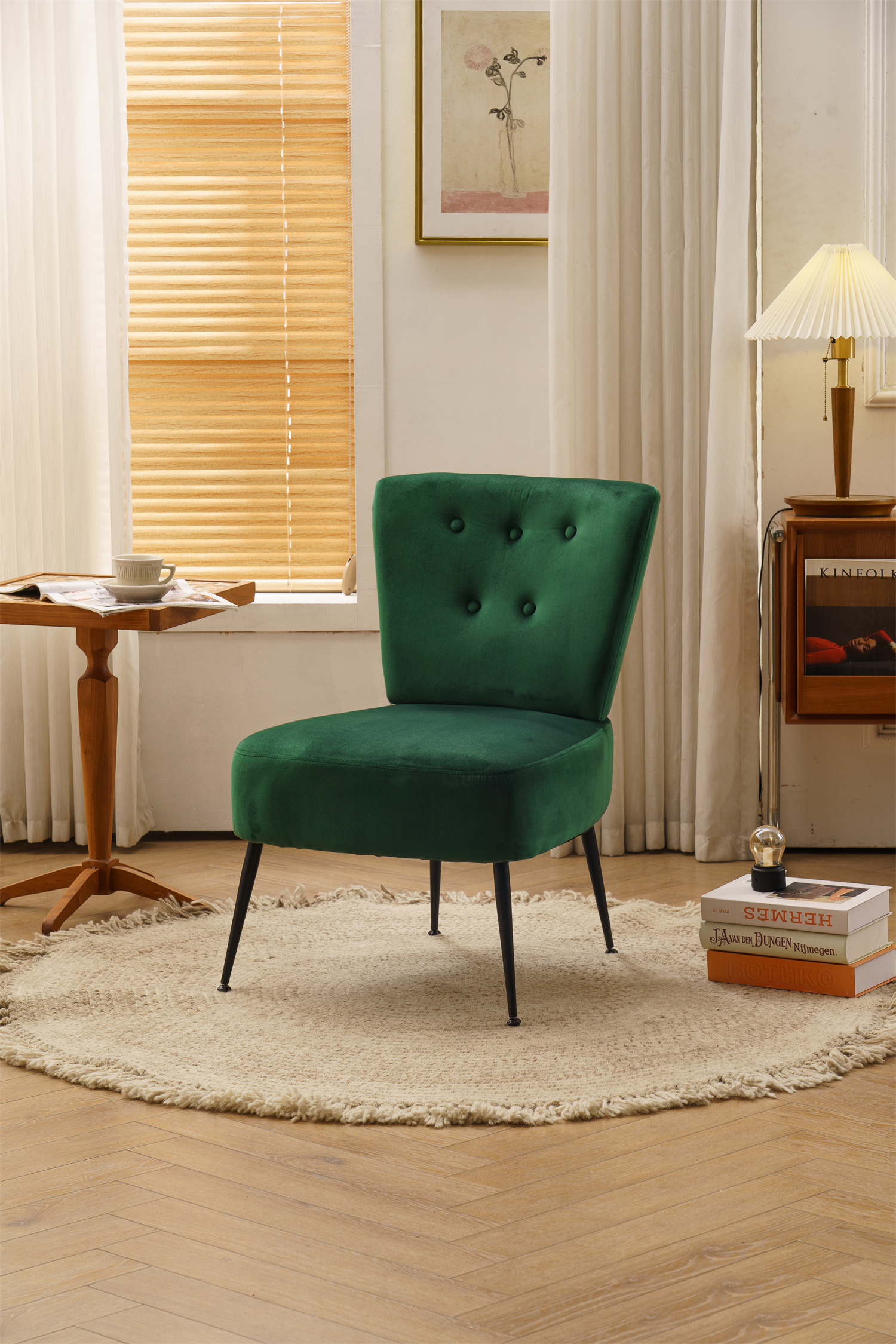 Modern Accent Chair, Velvet Upholstered Lounge Chair with Sturdy Metel