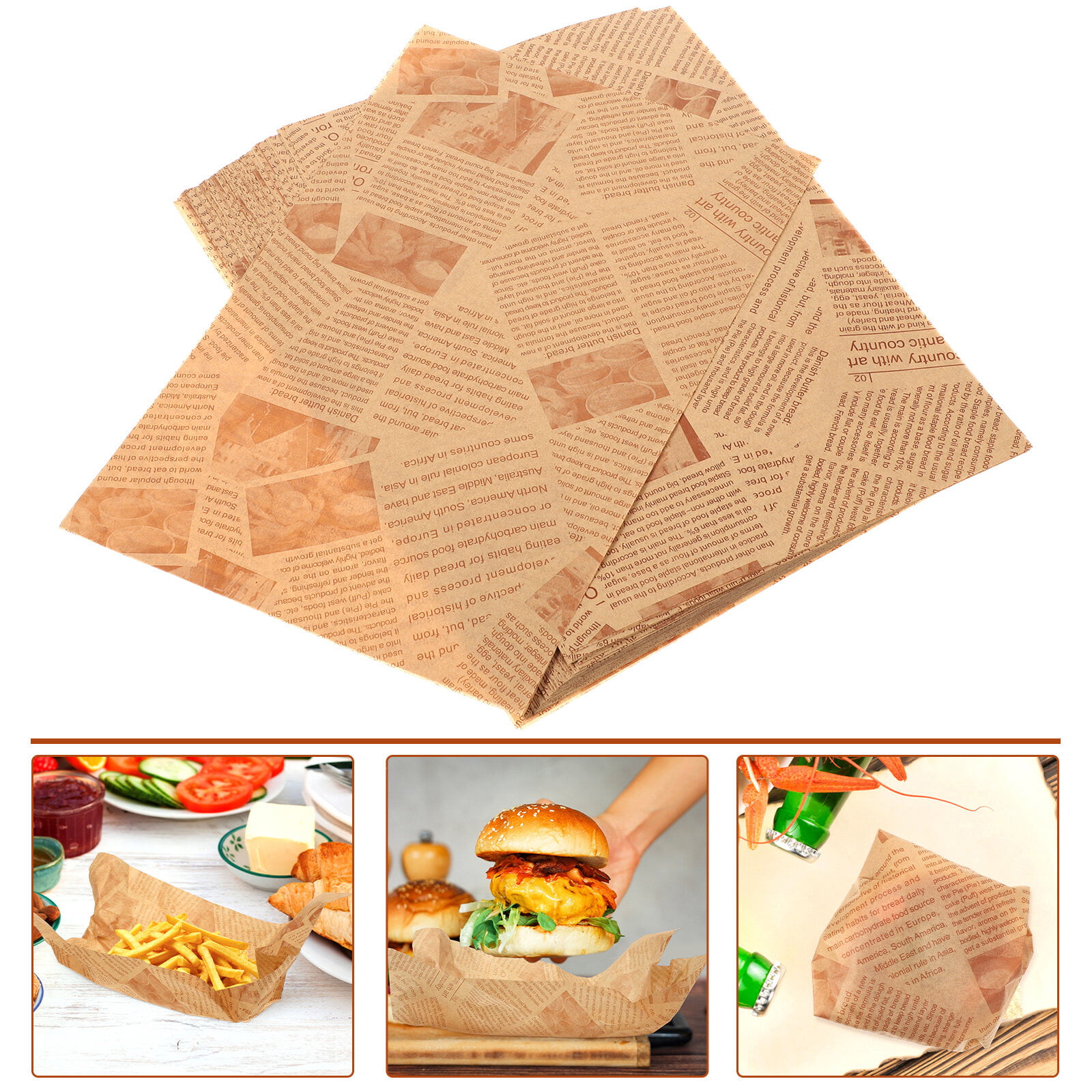Sjenert 50Pcs/Set Sandwich Wrapping Paper, Vintage Newspaper Toast Baking Bread Food Wrapping Parchment Paper Grease Resistance Papers Home Kitchen