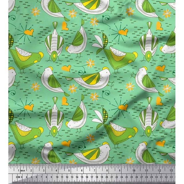 Soimoi Rayon Fabric Floral & Bird Cartoon Print Fabric by Yard 56 Inch Wide