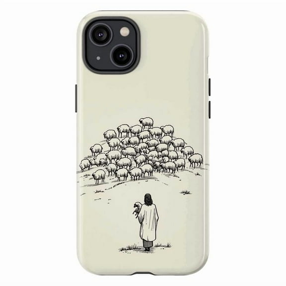 Jesus Good Shepherd Phone Case, Minimalist Christian Art with Lamb & Sheep Cover for iPhone 17 16 15 14 13 12 11 Plus Pro Max Mini