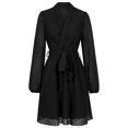 thumbnail image 4 of Sngxgn Women's Ruched Bodycon Dress Long Sleeve Front Drape Crew Neck Midi Dress(Black,S), 4 of 9