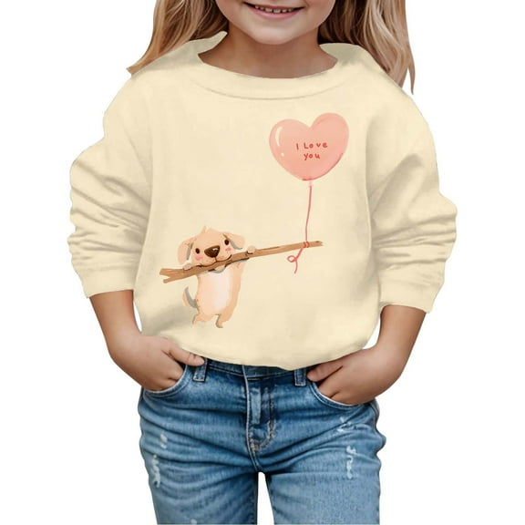 Byoo Toddler Girl's Cute Puppy Print Sweatshirt Fall Casual Crew Neck Knit Pullover Top