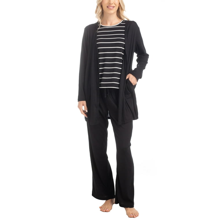 TKMK Lounge wear set 【BLACK】 MUK LUKS Anything 3 Piece Sleep and Lounge Set, Black Stripe, P/M