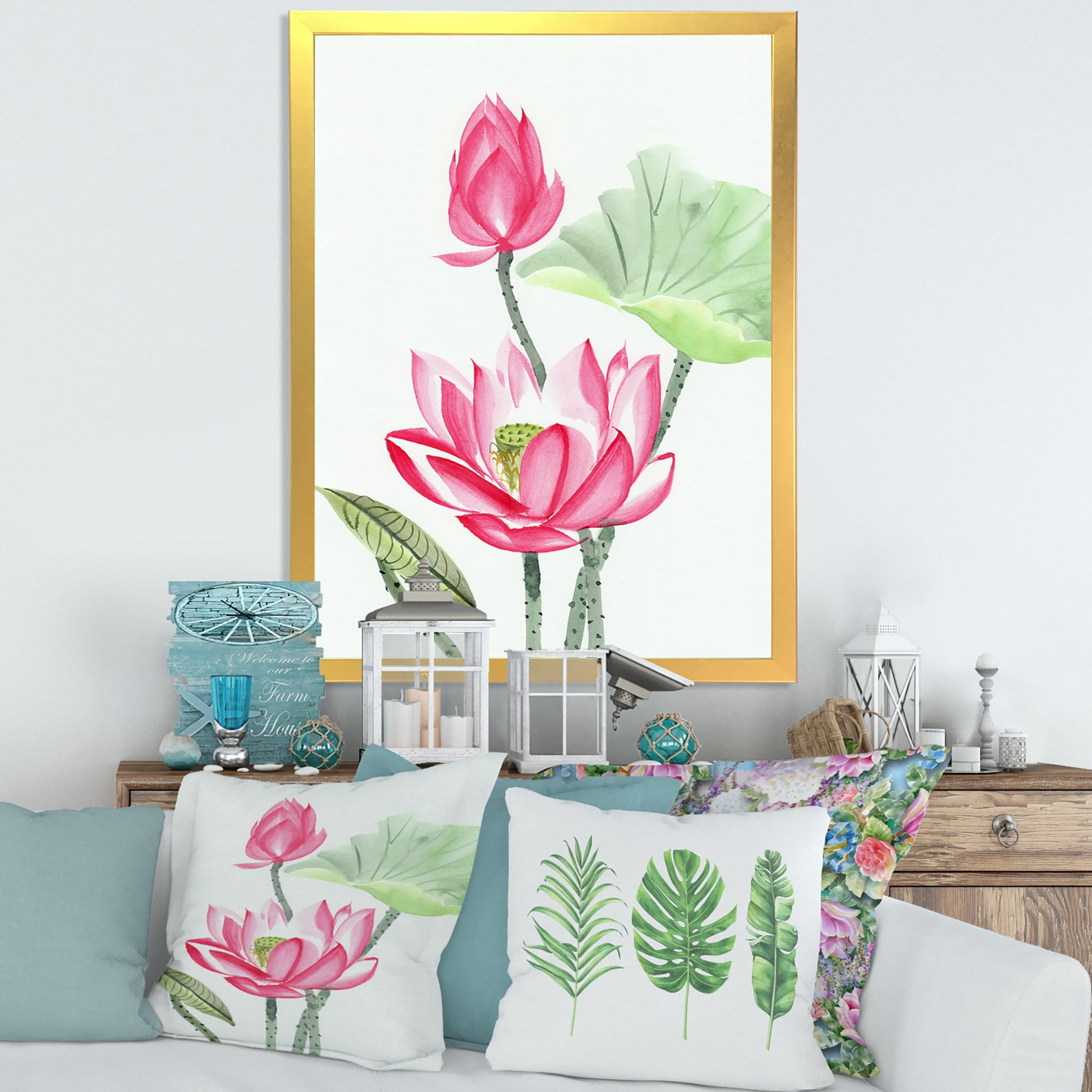 Designart 'Ancient Pink Lotus Flower' Traditional Framed Art Print