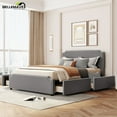 thumbnail image 2 of Bellemave Queen Nailhead Trim Headboard Modern Fiberboard Platform Bed, Gray, 2 of 10