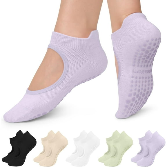 5 Pairs Pilates Socks Yoga Socks with Grips for Women Non Slip, Pilates, Workout, Pure Barre, Ballet, Dance, Hospital Socks