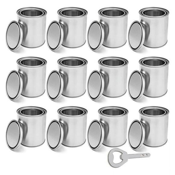 12 Pack Empty Paint Cans with Lids 0.4 Quart Tin Unlined Paint Bucket, Unlined Paint Bucket for Crafts DIY Projects
