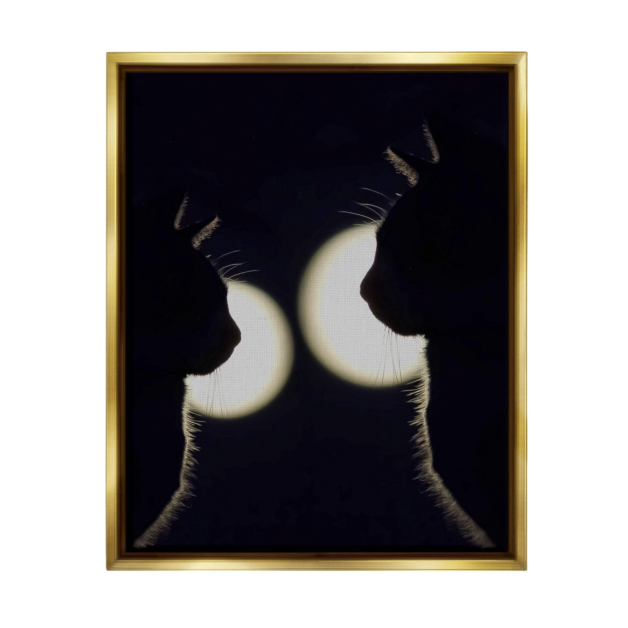 Stupell Industries Two Black Cats Silhouettes Nighttime Moonlight Animals Photograph Metallic Gold Floating Framed Canvas Print Wall Art, Design by Daphne Polselli