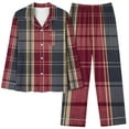 thumbnail image 2 of Charella Womens Pajamas Set Button Front Plaid Shirt and Pant Set Sleepwear Red,4, 2 of 6