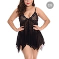 thumbnail image 1 of Ropa de dormir sexy para mujer T-thongs Malla Vestido de encaje floral Ropa de dormir, Negro, 3XL Advancent XX000049-17, 1 of 7