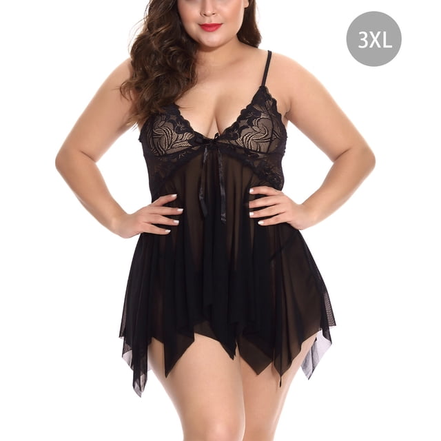 Ropa de dormir sexy para mujer T-thongs Malla Vestido de encaje floral Ropa de dormir, Negro, 3XL Advancent XX000049-17