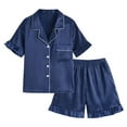 thumbnail image 2 of Swuxness Girls Home Wear 2 Piece Sets, Summer Short Sleeve Sets for Kids, Toddler Winter Solid Color Short Sleeved Pants Home Wear Clothes Suit for Boys and Girls Navy, 8 Years, 2 of 4