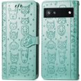 thumbnail image 3 of for Google Pixel 6A Wallet Case, Cat Dog Cartoon Cute Style with ID Card Holder PU Leather Flip Phone Cover Case for Google Pixel 6A MG Green, 3 of 7