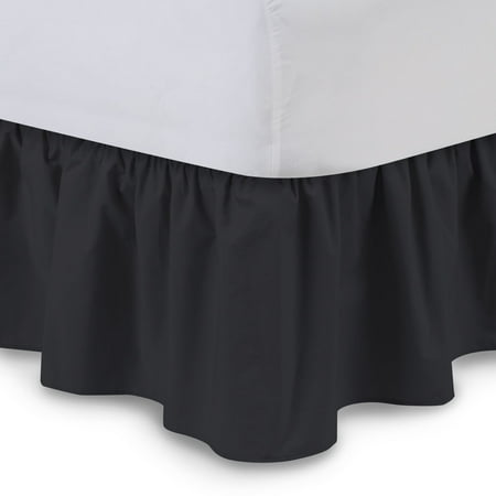 Harmony Rod - Harmony Lane Ruffled Bed Skirt - 14 Inch Drop, Cal-King, Black - Poly/Cotton Dust Ruffle with Platform
