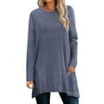 thumbnail image 2 of Htigea Women Long Sleeve Tunic Tops Solid Crewneck Pullover Casual Loose Fit Shirts Soft Comfy Everyday Tshirt with Pockets Navy L, 2 of 9