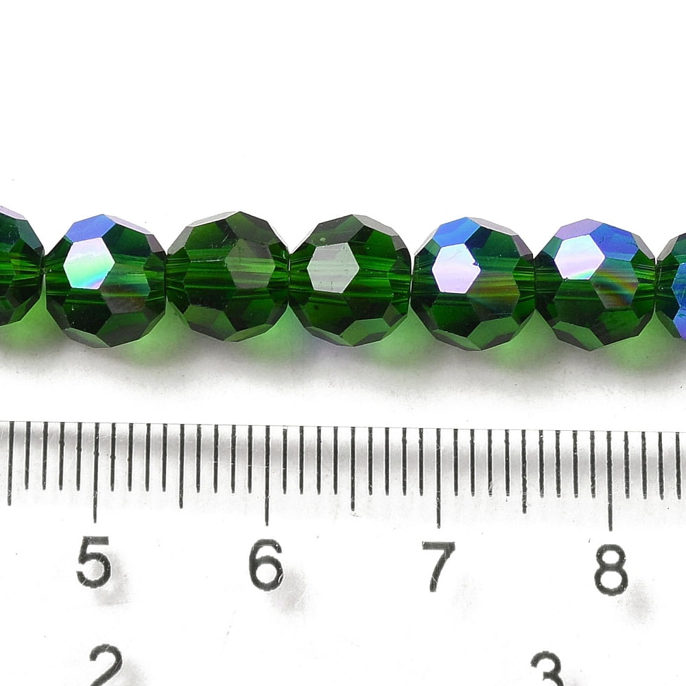 Electroplate Transparent Glass Beads Strands Faceted Round Rainbow Plated Dark Green 8mm Hole: 1mm 66~69pcs/strand 19.29~19.57 inch(49~49.7cm)