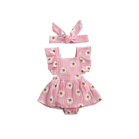 

Xingqing Newborn Baby Girls Daisy Flower Rompers Skirts with Headband Sets
