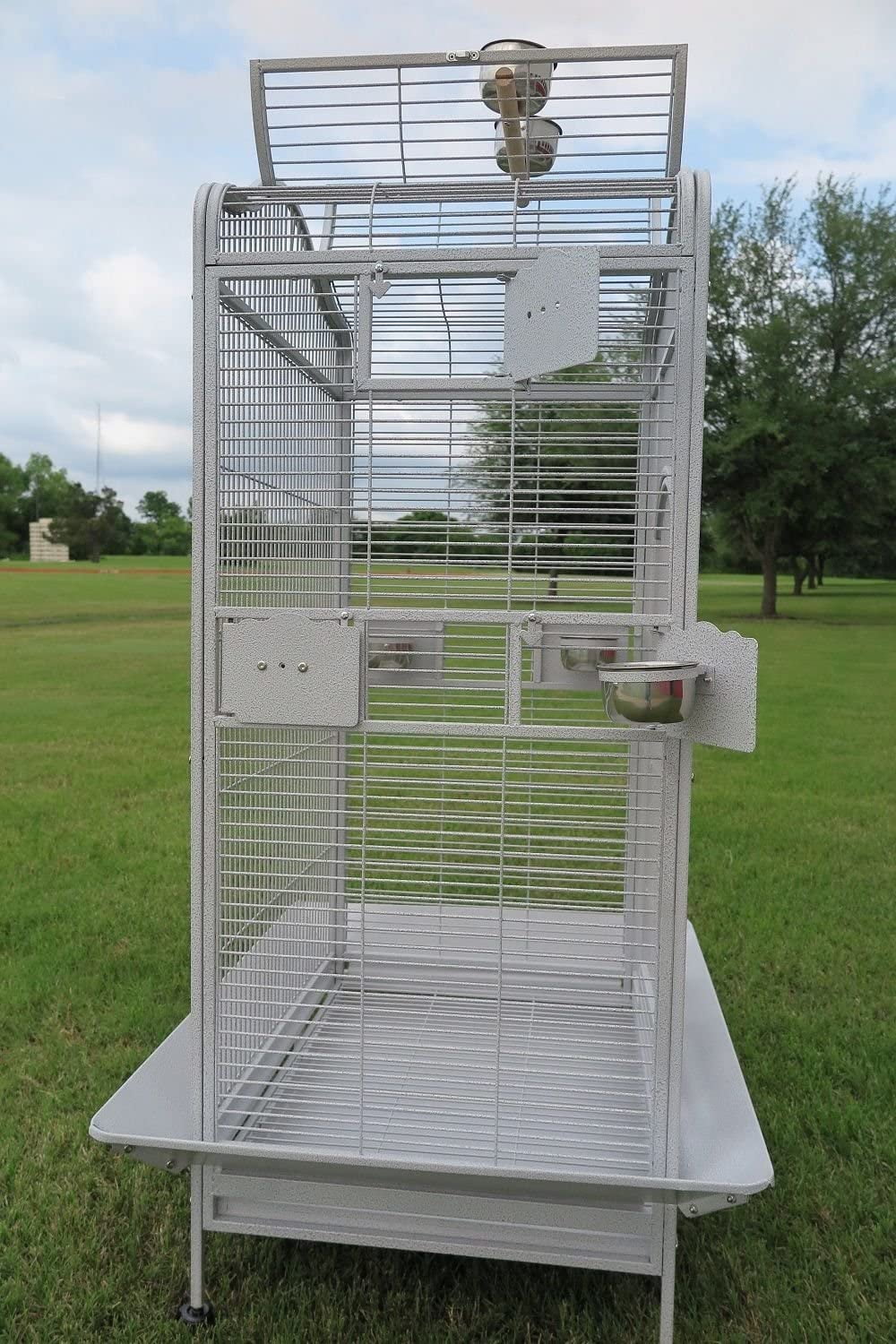 Extra Large 28" x 22" x 59"H Elegant and Durable Wrought Iron Open Play Top Stand Perch for Macaw Cockatoo Cockatiels African Grey Amazon Parrot Green Cheek Conures Caique Bird Cage with Rolling Stand