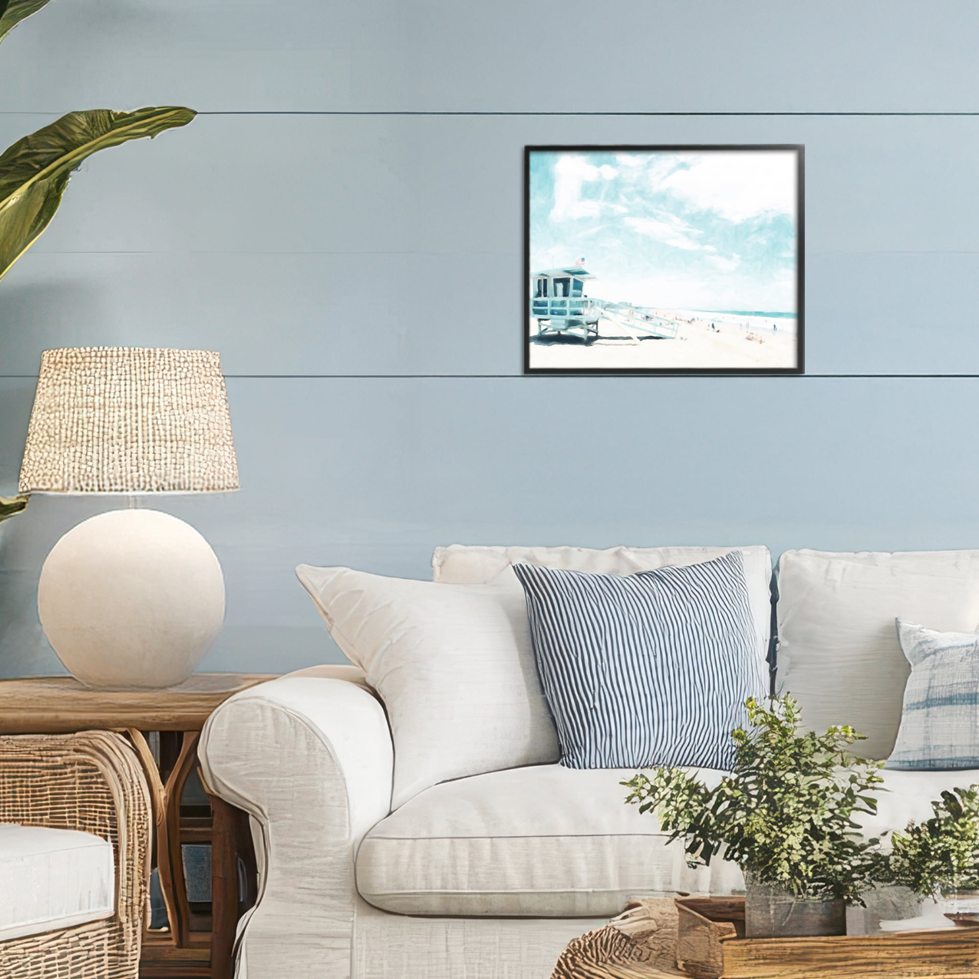 Stupell Industries Blue Beach Station Black Framed Giclee Art, design by Kim Curinga