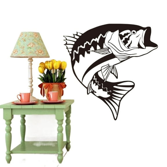 Big Mouth Bass Fish Wall Sticker Bathroom Kitchen Ocean Sea Fishing Swimming Fish Animal Wall Decal Bedroom Vinyl Decor 54x56cm