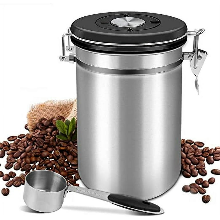 Layado Airtight Coffee Canister, 50oz 1500ml 304 Stainless Steel Coffee Storage Container, with Date Tracker Lid & Scoop, Food Storage for Ground