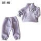 thumbnail image 2 of Traje informal con bolsillo de terciopelo de dos lados, conjunto de dos piezas de suéter de felpa con cuello alto para niños y niñas (púrpura), 2 of 6