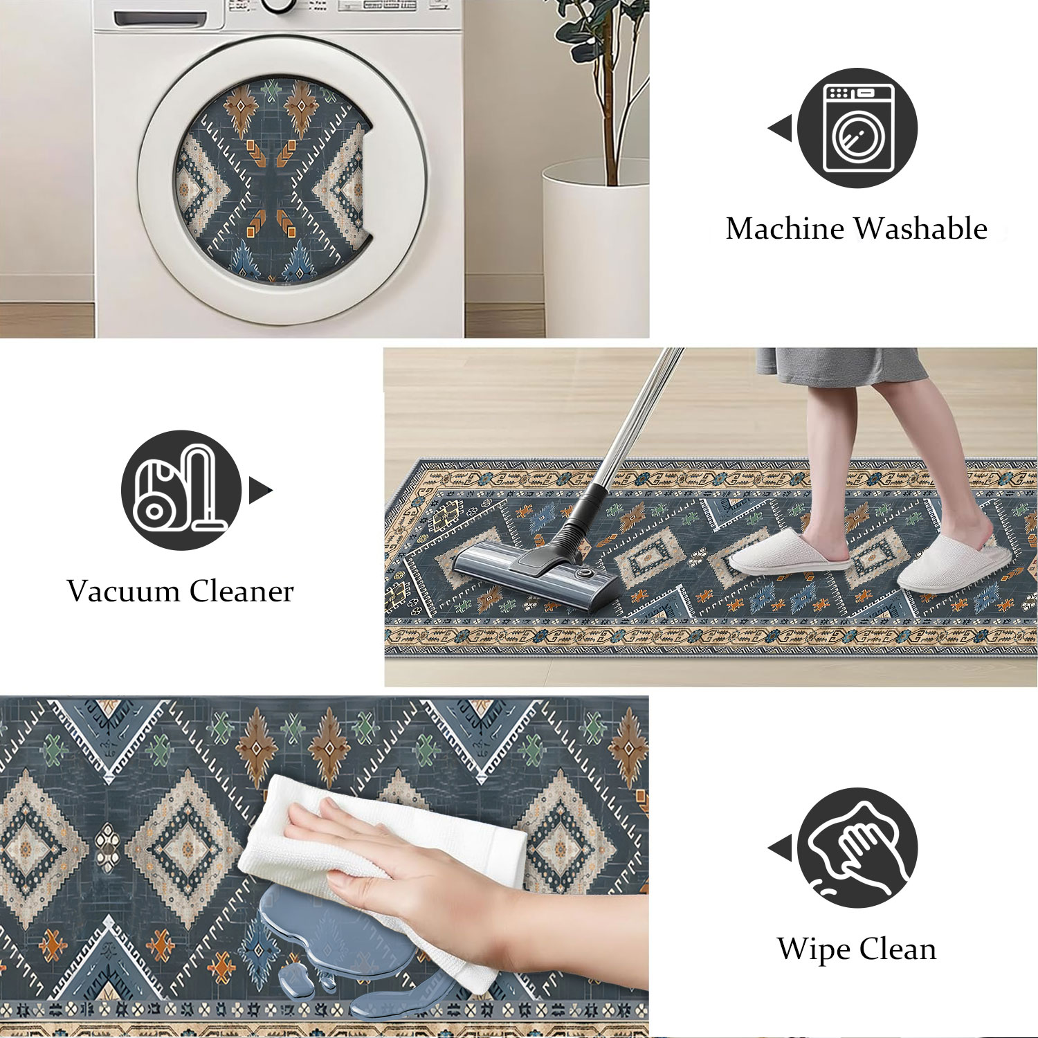 TECHVIDA 2'x8' Hallway Runner Rug Boho,Non Slip Machine Washable Rugs for Hallway Kitchen,Dark Blue