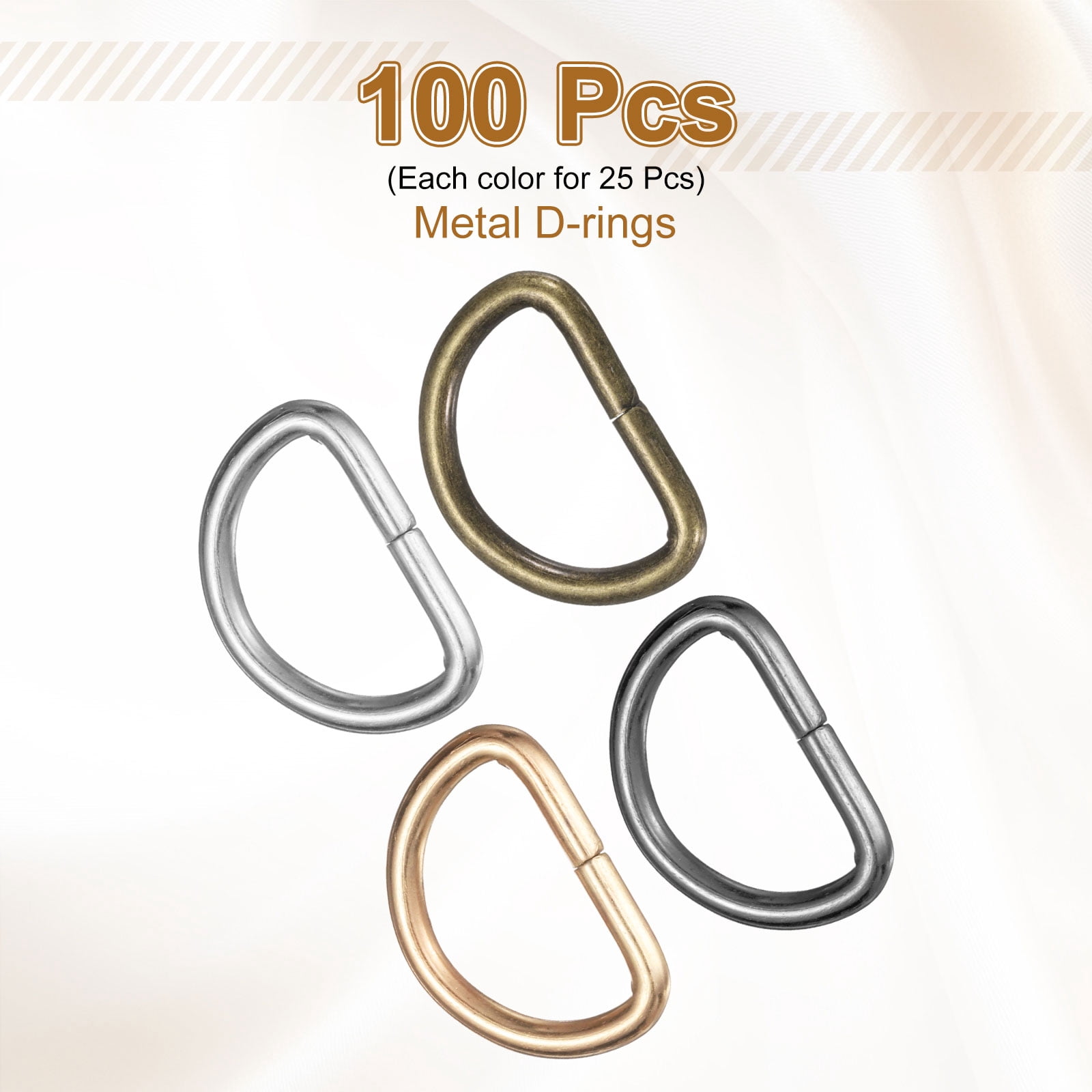 Uxcell 100pcs D Ring 3/4" (20mm) Metal Electroplate D-Shape Buckle Clips, 4 Colors