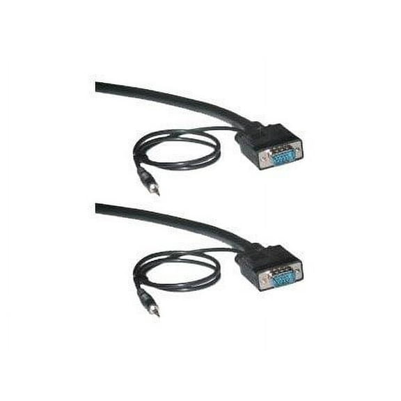 Shielded SVGA Cable with 3.5mm Audio, Black, HD15 Male, Coaxial Construction, Double Shielded, 15 foot