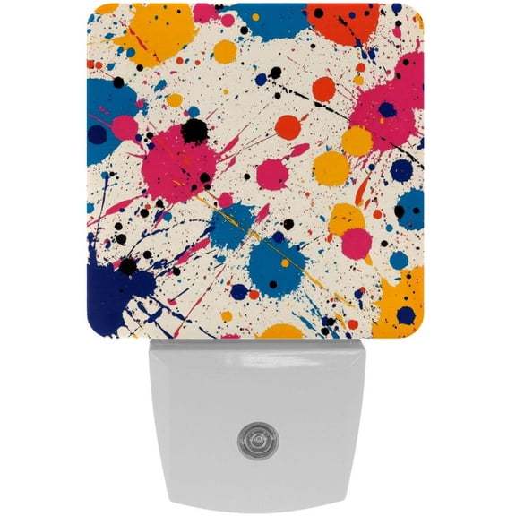 PhooArto Splatter Dot Colorful Pattern Plug in LED Night Light Auto Sensor Dusk to Dawn Decorative Night for Bedroom, Bathroom, Kitchen, Hallway, Stairs, Baby's Room, Energy Saving