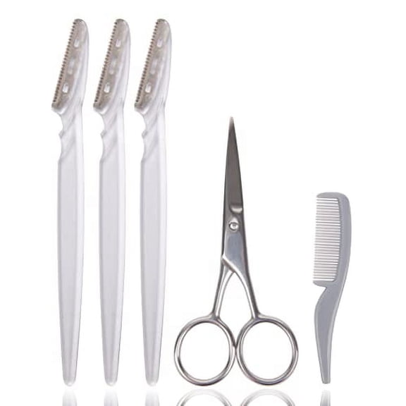 TRIM Facial Hair Grooming Bundle – For Grooming and Removing Facial Hair – Includes Dermaplane Facial Hair Removers (3 Pack), Mustache and Beard Scissors and Comb – Easy to Use for Quick Grooming