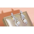 thumbnail image 2 of EOEMY Long Leaf Dangle Drop Pearl Earrings Cz Top White Gold Plated Costume Jewellery, 2 of 9