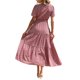 thumbnail image 5 of Txlixc Vestido largo para mujer, cuello redondo, manga corta, cintura elástica, estampado floral, estilo bohemio, vestidos casuales Txlixc  Estilo de ocio, 5 of 6