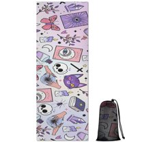 Purple Gothic Cat Crystal Pattern Hot Yoga Mat Towel Non Slip for Hot Yoga - Quick-Drying Yoga Mat Cover with 4 Corner Pockets with Travel Bag - Hot Yoga Towel Non Slip 74"x26"