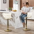 thumbnail image 3 of Set of 2 Modern Velvet Bar Stools, Adjustable Height Woven Back Bar Chairs with Footrest and Swivel for Kitchen Island & Dining Room, Beige, 3 of 12