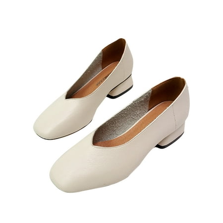 

Ferndule Women Square Toe Block Heel Pump Formal Comfort Slip On Dress Shoes Lightweight Pumps Beige 6.5