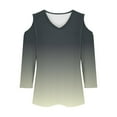 thumbnail image 4 of biudgviw Dressy Casual Tops for Women Soft V Neck 3/4 Sleeve Fall Fashion Printed Shirts Slim Cold-Shoulder Going out Blouses, 4 of 5