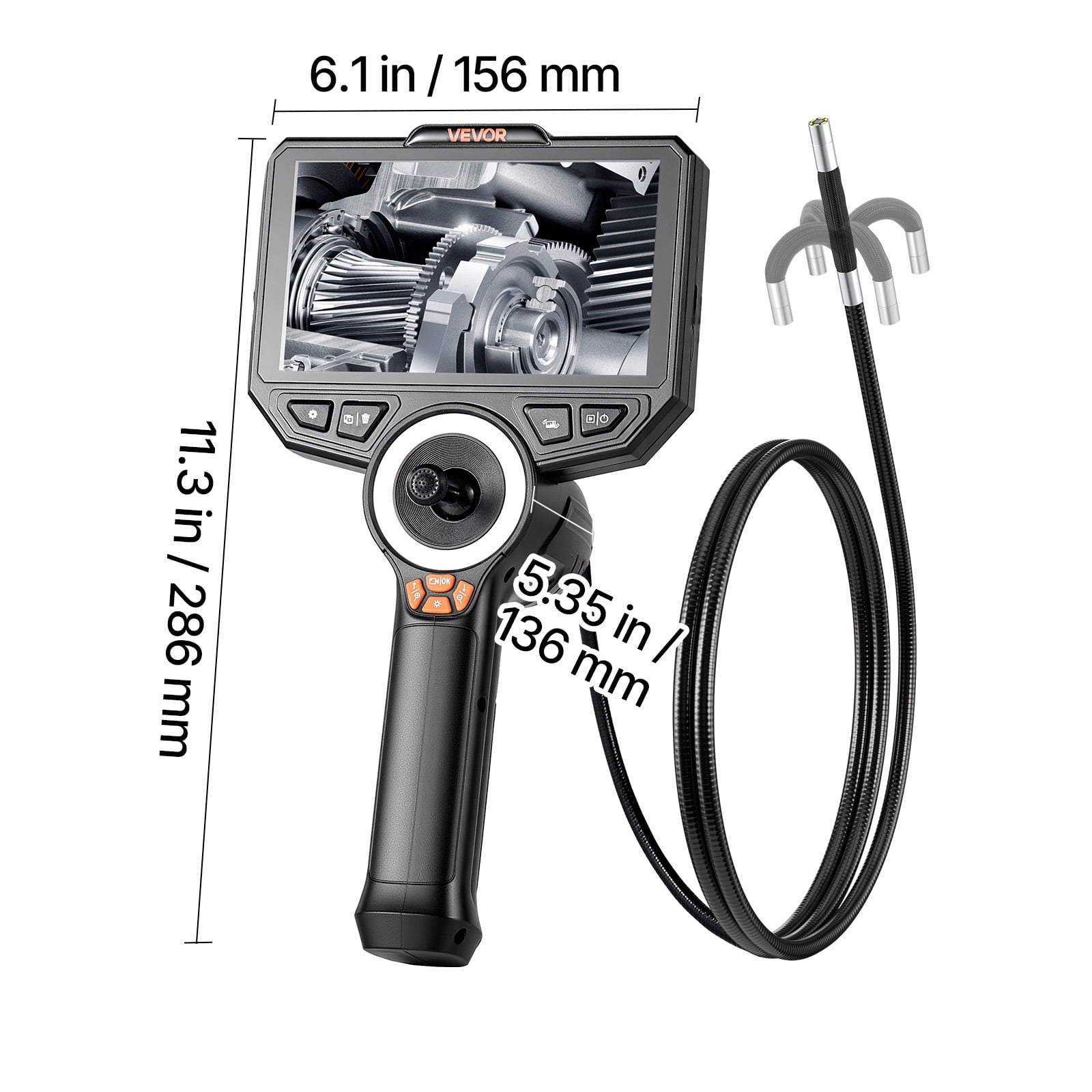 VEVOR 4-Way Articulating Endoscope with Light, True 1080P HD Industrial Borescope Inspection Camera with Articulated Probe, Flexible Snake Scope Cam for Wall Automotive Engine Inspect-4.9FT
