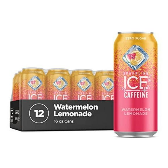 Sparkling Ice  Caffeine Watermelon Lemonade Sparkling Water, Zero Sugar, with Antioxidants and Vitamins, Zero Sugar, 16 fl oz Cans (Pack of 12)