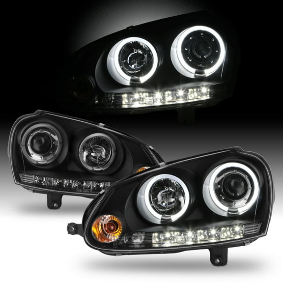 AKKON - For VW Rabbit GTI Jetta R32 Black Bezel DRL LED Strip Halogen Type Projector Headlights
